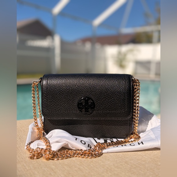 NWT Tory Burch Olivia Shoulder Crossbody Leather Mini Bag Black with Gold Chain - Picture 17 of 17